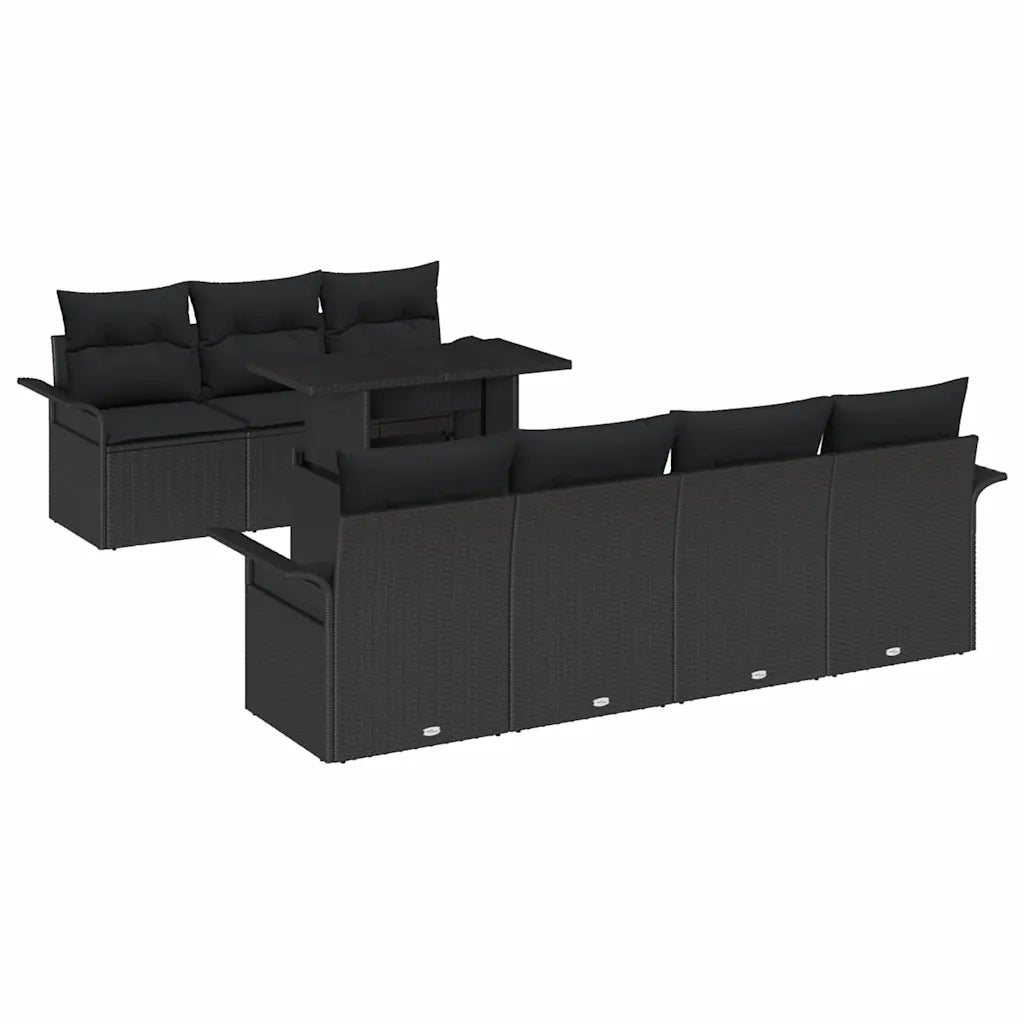 Set Divano da Giardino con cuscino 8 pcs Nero polyrattan 3348229