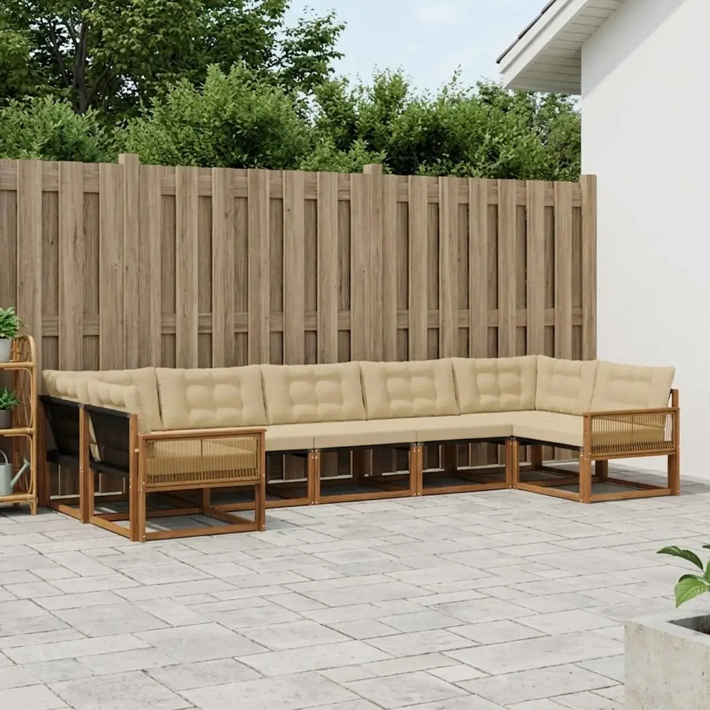 Set di divani da esterno con cuscino 7 pcs Naturale e Beige 3381669