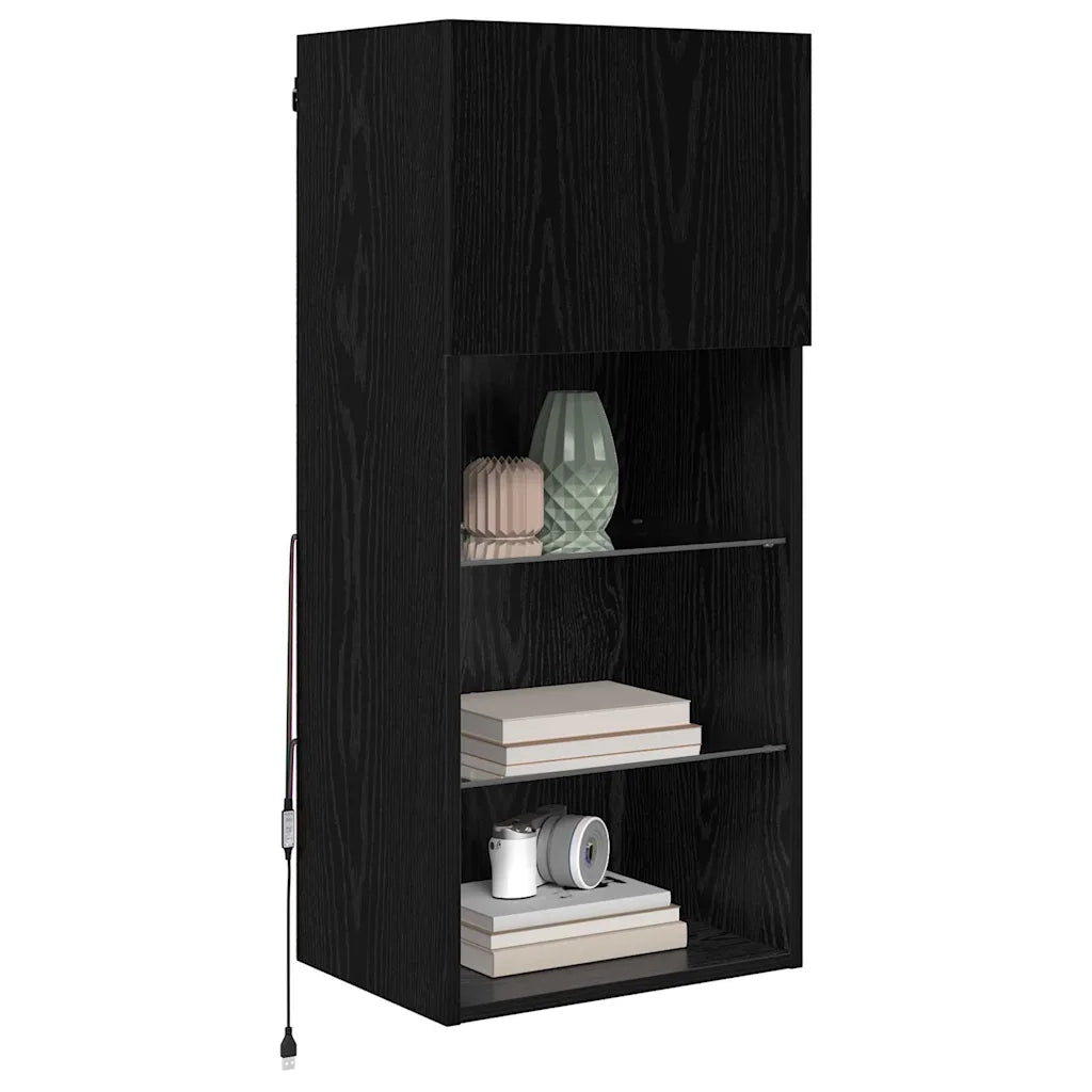 Mobile TV da Parete con LED Rovere Nero 40,5 x 30 x 90 cm 882958