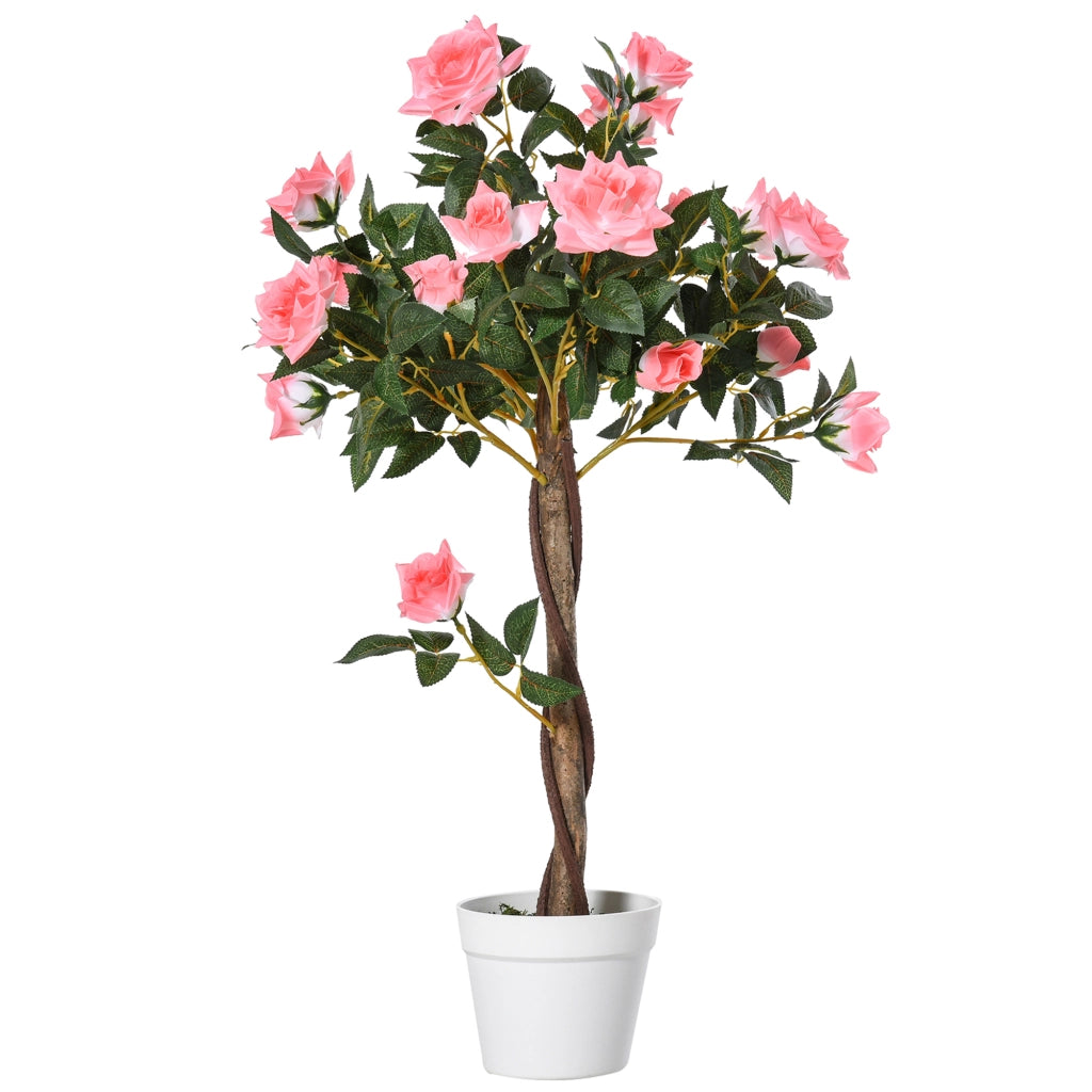 Pianta Finta Rosa Decorativa ¨C Xylo ¨C 21 Fiori con Vaso Cemento, ?18x90 cm, Rosa