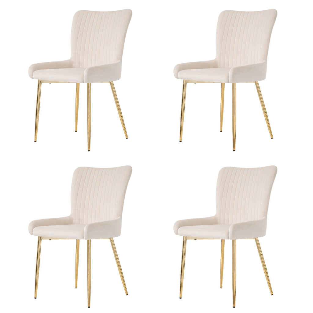 Sedia da Pranzo in Velluto con Gambe in Metallo Oro ¨C MINIMAL ¨C Set 4 Pezzi, Beige