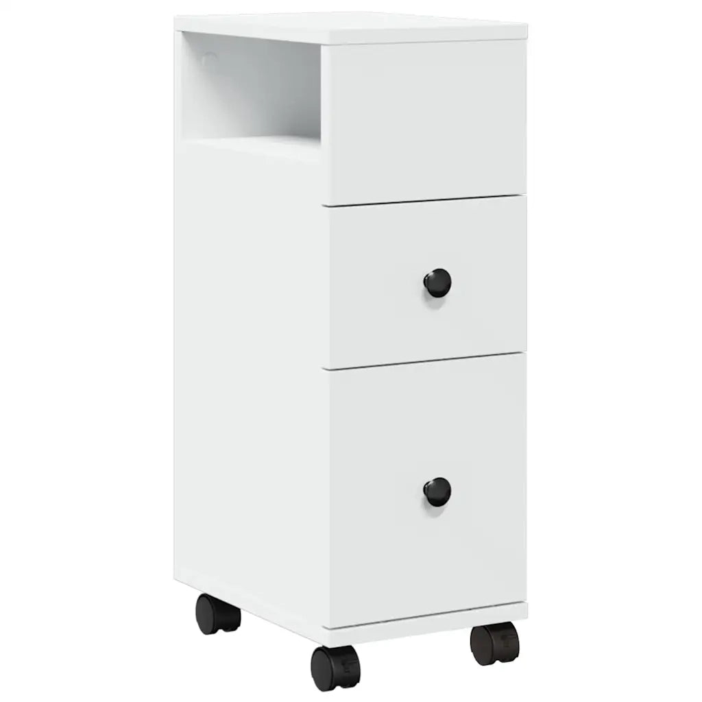 Mobile da Bagno Stretto con Ruote Bianco in Truciolato