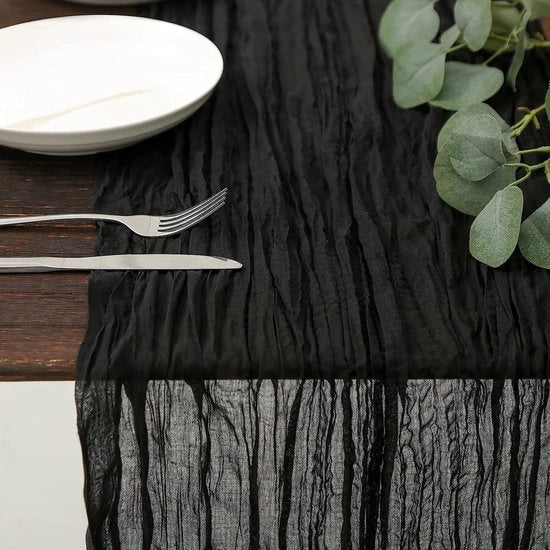 Tavolo da formaggio in stile bohemien, decorazione di seta per la tavola da pranzo, per interni, feste, matrimoni, party, compleanni, nero, 90*400cm
