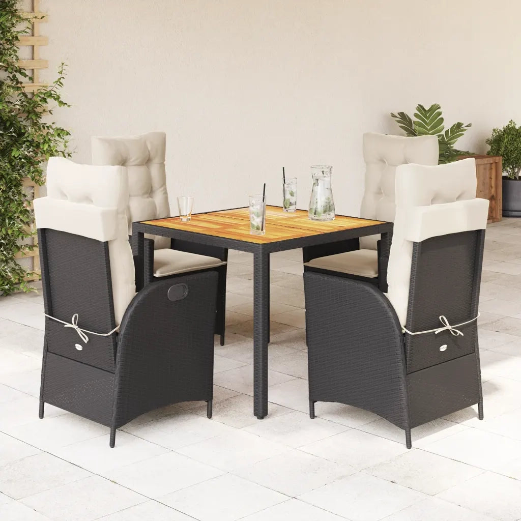 Set da Pranzo da Giardino 5 pz Nero con Cuscini in Polyrattan 3213086