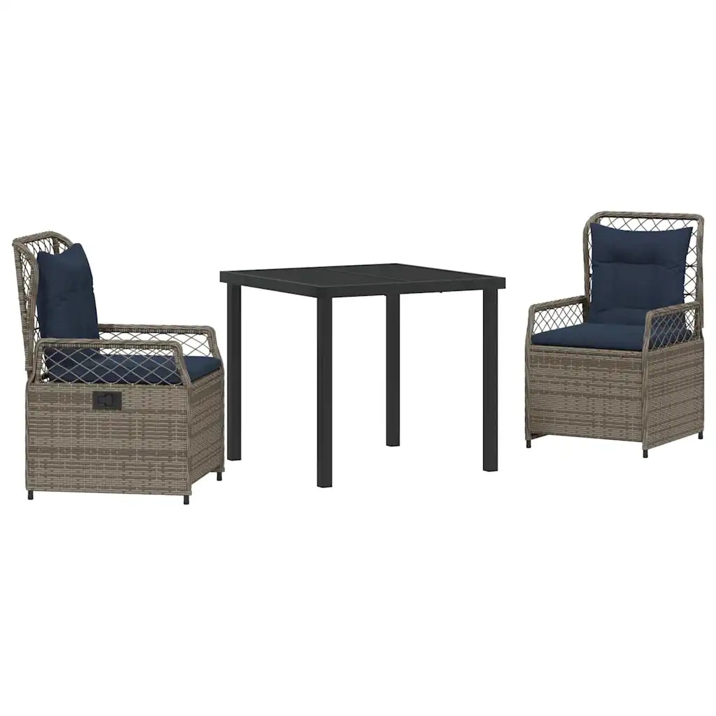 Set da Pranzo per Giardino 3 pcs Grigio polyrattan