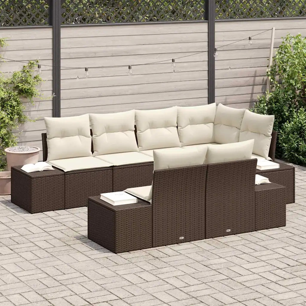 Set Divano da Giardino 7 pcs Marrone e Crema polyrattan 3355767