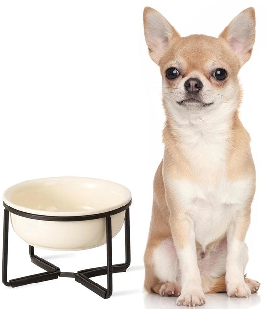 Ciotola per cani alta con supporto antiscivolo - 400 ml - beige