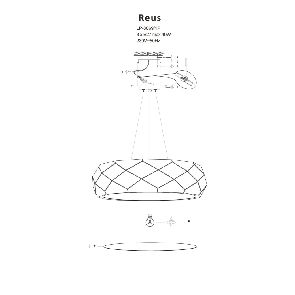 Lampada a sospensione Reus bianca 3xE27 Ø45 LightPrestige