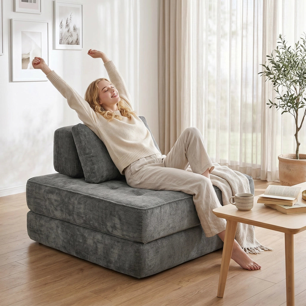 Divano letto 2 posti ¨C zephmum ¨C grigio con cuscino e chenille