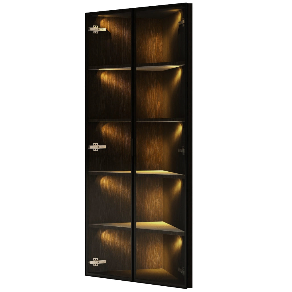 Vetrina con LED ¨C MINIMAL ¨C Nero, Vetro Temperato, 62x35x160 cm
