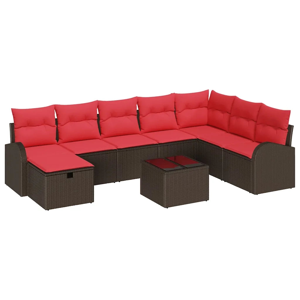 Set di divani con cuscino 9 pcs Marrone e Rosso polyrattan 3359143