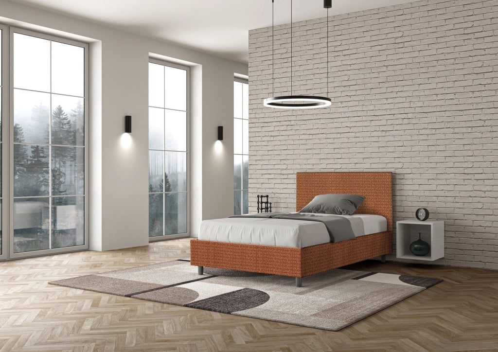 Letto 1 Piazza e Mezzo 120x210 cm con Rete e Contenitore Adele Labirinto 04 Arancione