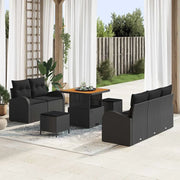 Set Divano da Giardino con cuscino 8 pcs Nero polyrattan
