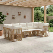 Set di divani da esterno 7 pz Naturale e Bianco Crema 3437548