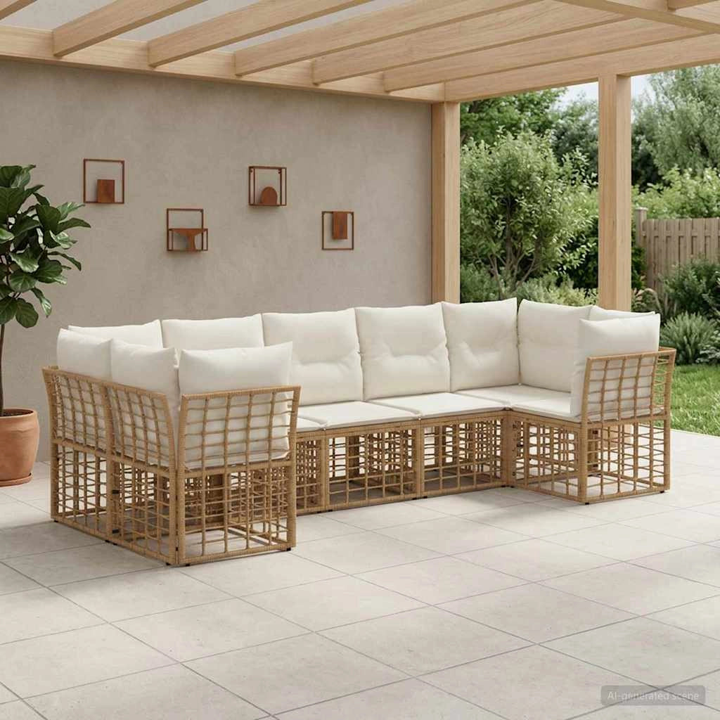 Set di divani da esterno 7 pz Naturale e Bianco Crema 3437548