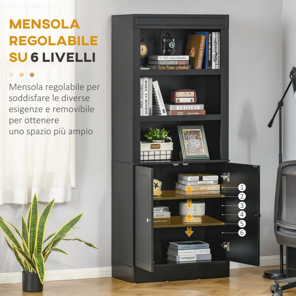 Credenza ¨C Minimal ¨C Legno con ripiani regolabili e ante, nero
