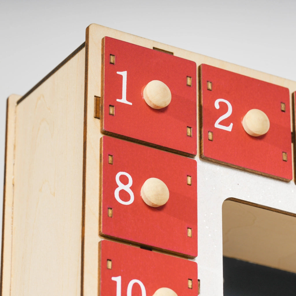 Calendario dell'Avvento LED ¨C Minimal ¨C Legno, Rosso, 24 Cassetti