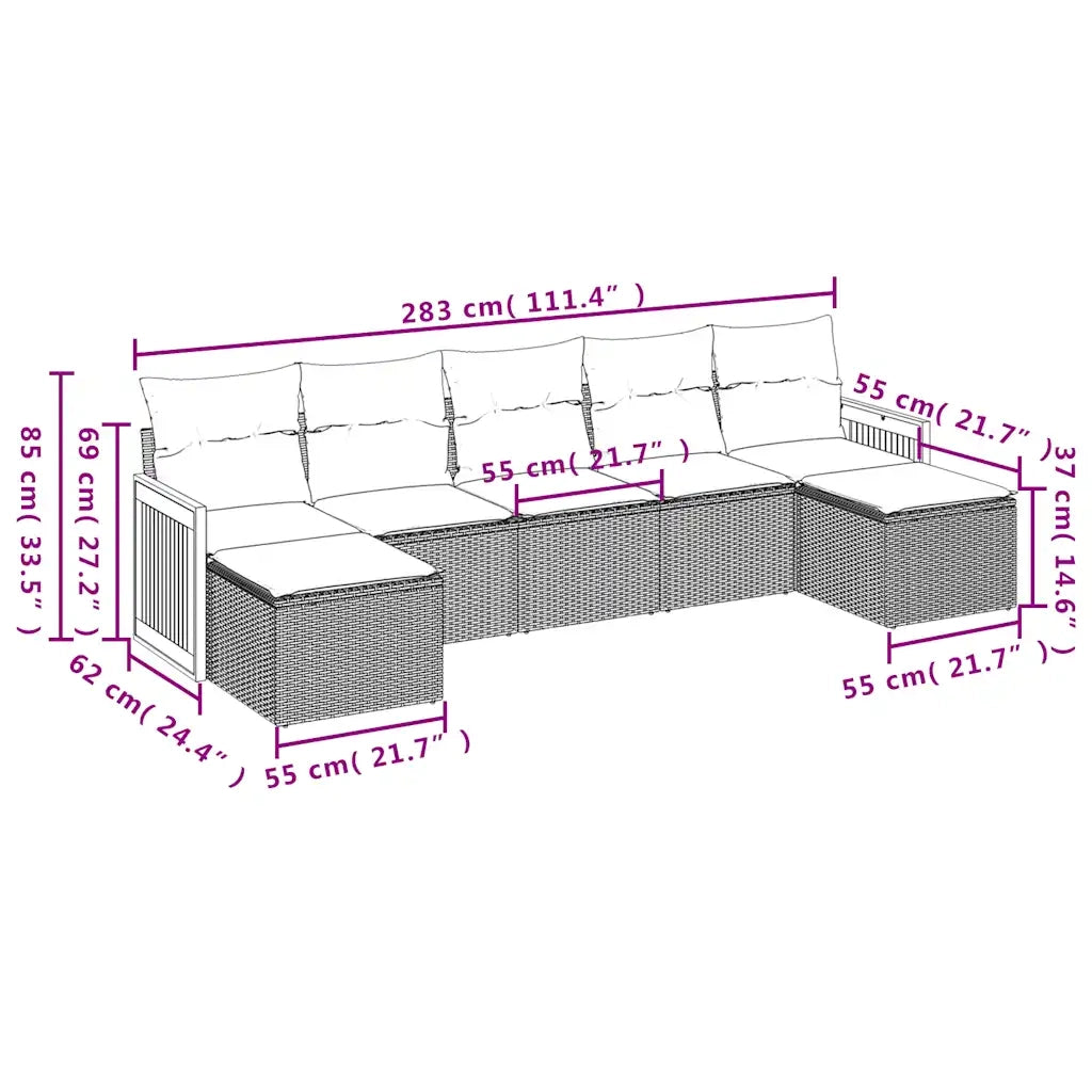 Set Divani da Giardino 7 pz con Cuscini Grigio in Polyrattan 3227916