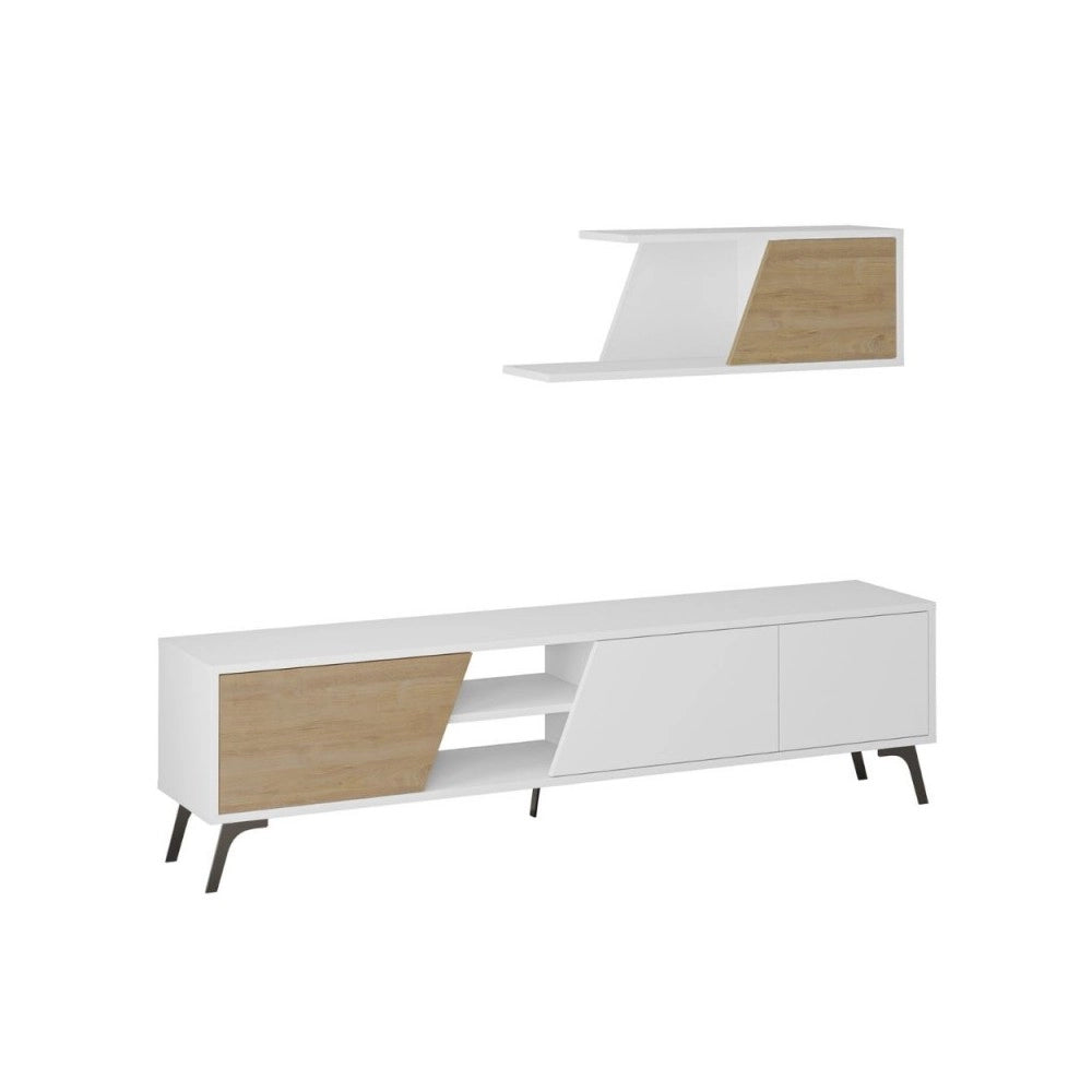 Mobile porta Tv Fiona 180X35,6X48 con mensola a parete colore bianco rovere