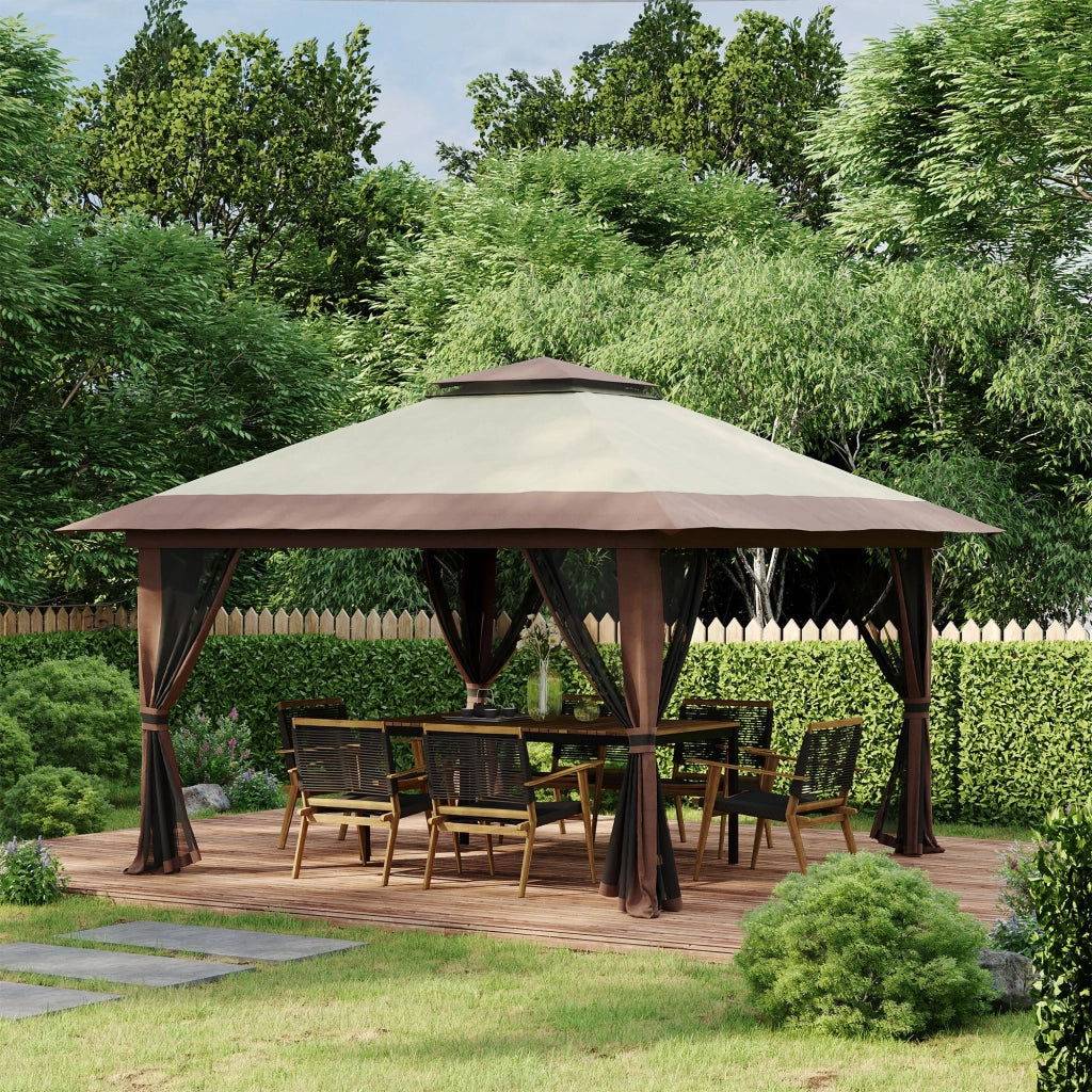 Gazebo pieghevole pop-up con zanzariere 4x4m ¨C Xylo ¨C beige doppio tetto protezione UV50+