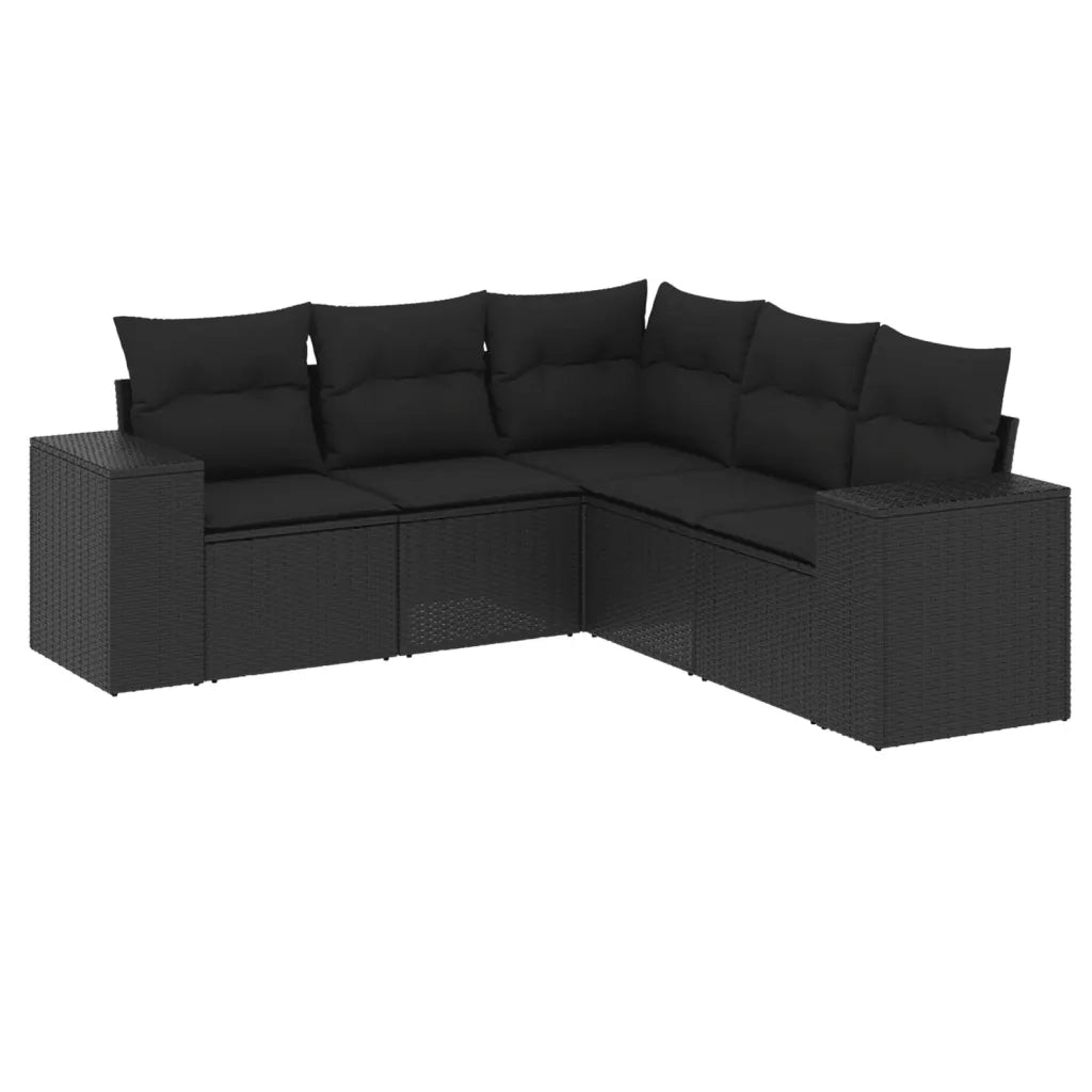 Set Divani da Giardino 5 pz con Cuscini in Polyrattan Nero