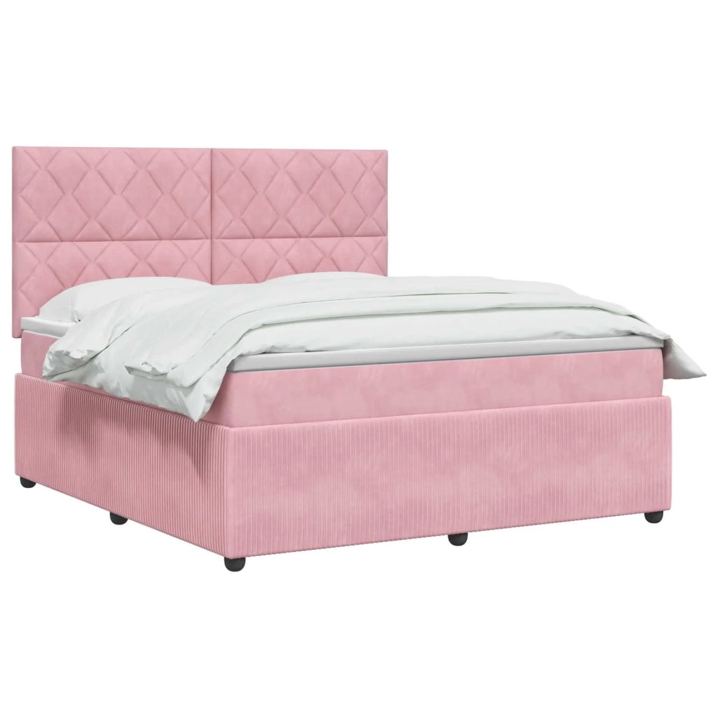 Letto Box Spring LED con Materasso Rosa 180 x 200 cm Velluto 3456130