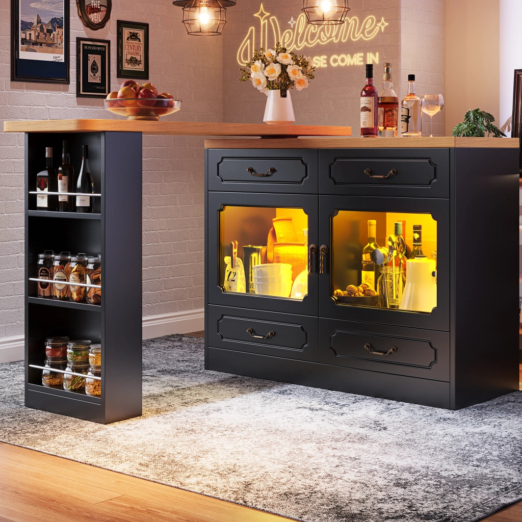 TAVOLO BAR Girevole 360° 135-203x39x92,8 cm Nero con LED