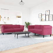 Set di Divani 2 pz Rosso Vino in Velluto