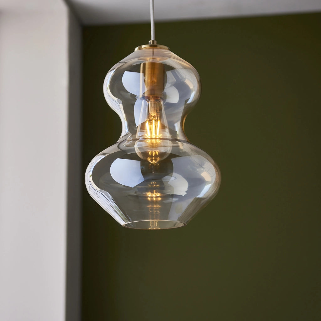 Lampada a sospensione vetro champagne ottone E27 Endon