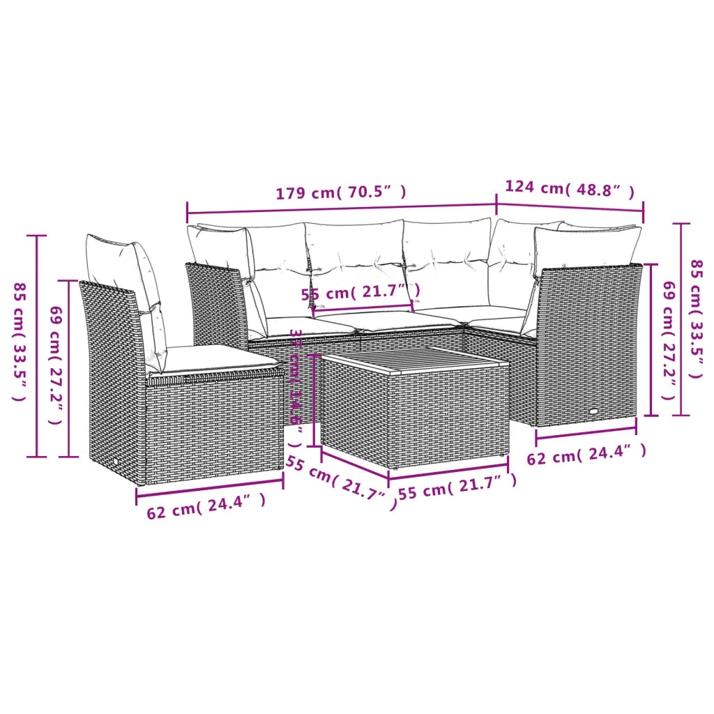 Set Divano da Giardino 6 pz con Cuscini Beige in Polyrattan 3223643