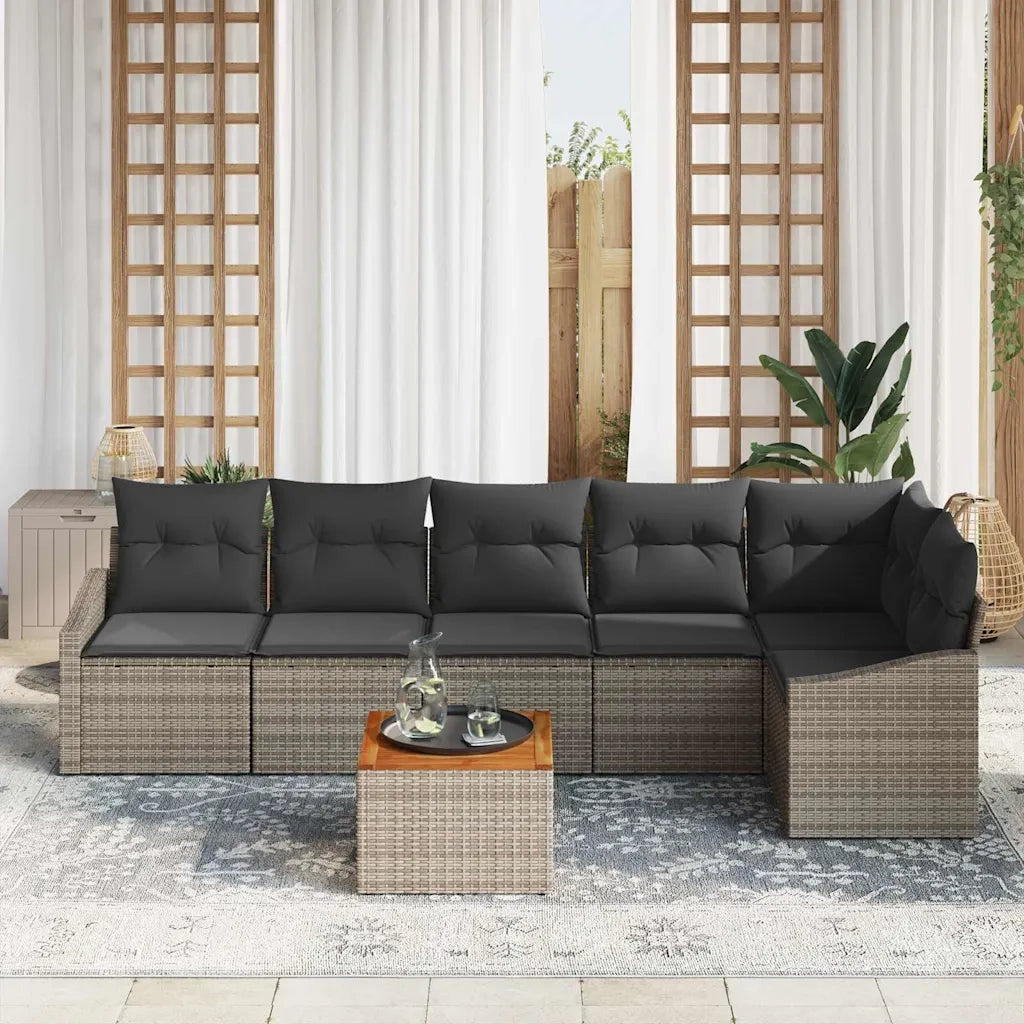 Set Divano da Giardino con cuscino 7 pcs Grigio polyrattan