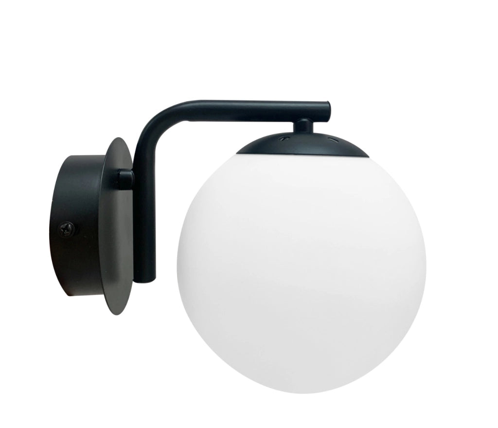 Applique nero con globo vetro bianco E14 40W Amadeo