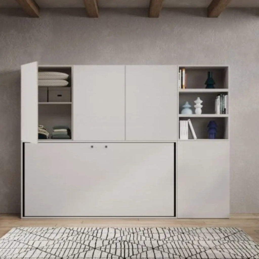 Letto singolo a scomparsa Kando comp.F con materasso bianco frassino