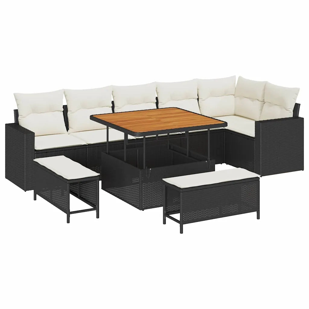 Set Divano da Giardino 9 pcs Nero polyrattan 3361625