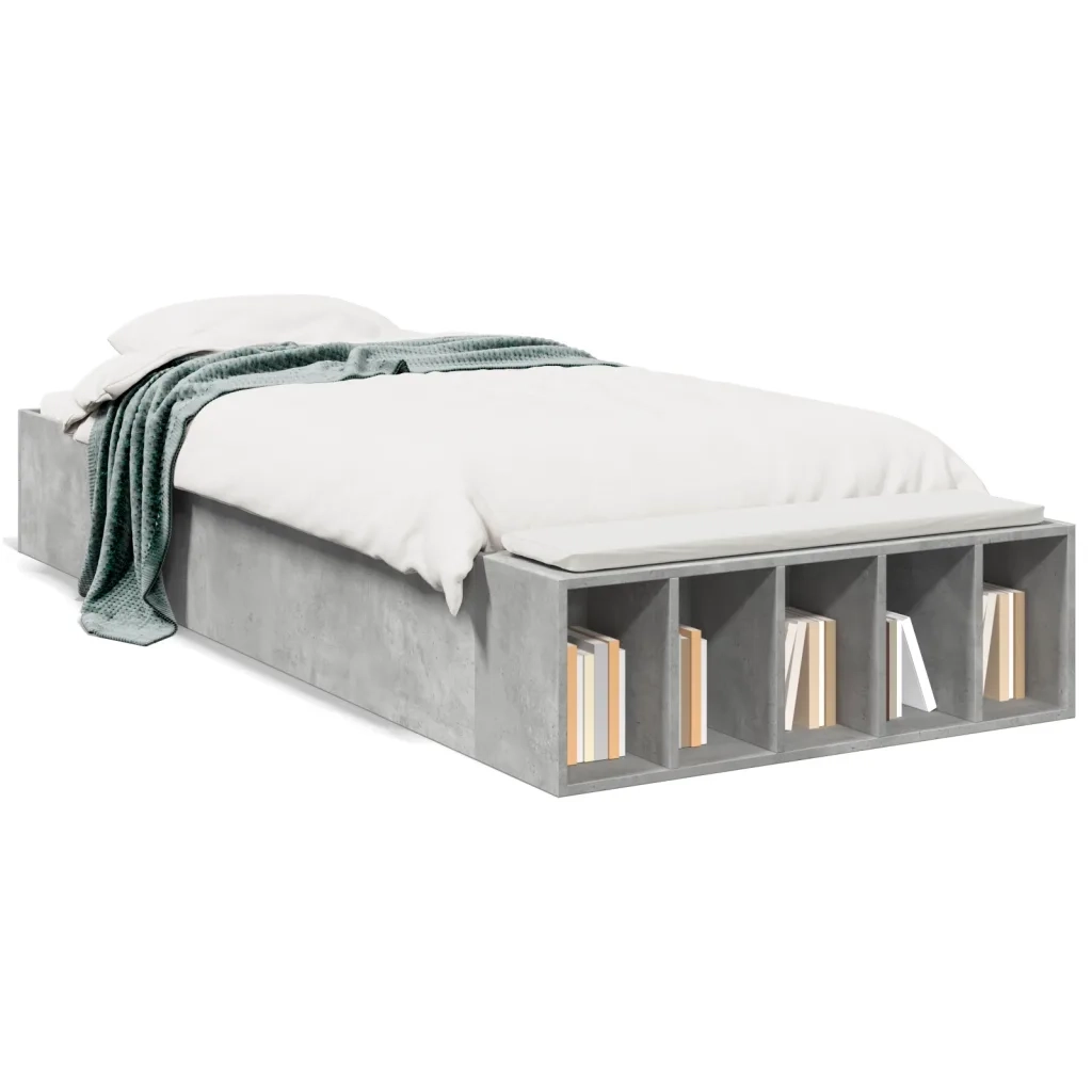 Letto singolo | Letto per adulti | Giroletto Grigio Cemento 75x190 cm in Legno Multistrato