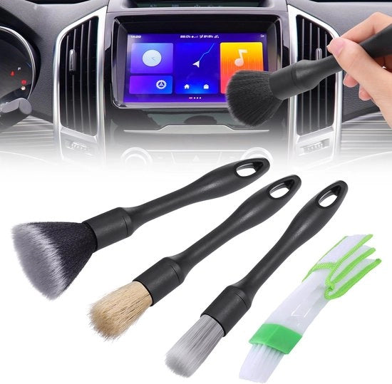 Set di spazzole per autodetailing 4 pezzi, set di spazzole per autodetailing, set di spazzole per pulizia, spazzole per autodetailing interno per pulizia di ruote, motore, interno dell'auto e vani di aerazione