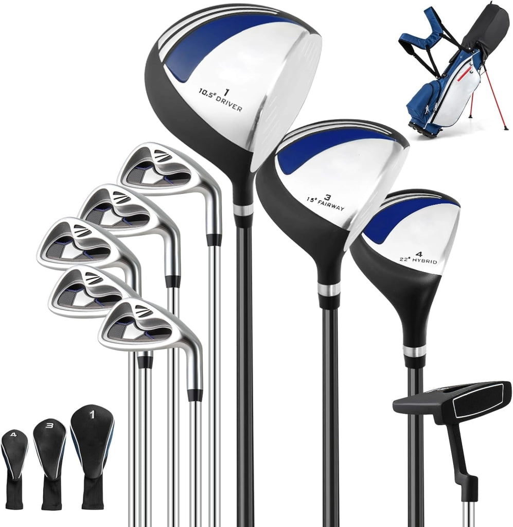 Set Completo di Mazze da Golf per Destri da Uomo, con Driver da 460 cc, Legno da Fairway 3, Ibrido 4, Ferri 6 7 8 9, P, Putter e Borsa per mazze da golf