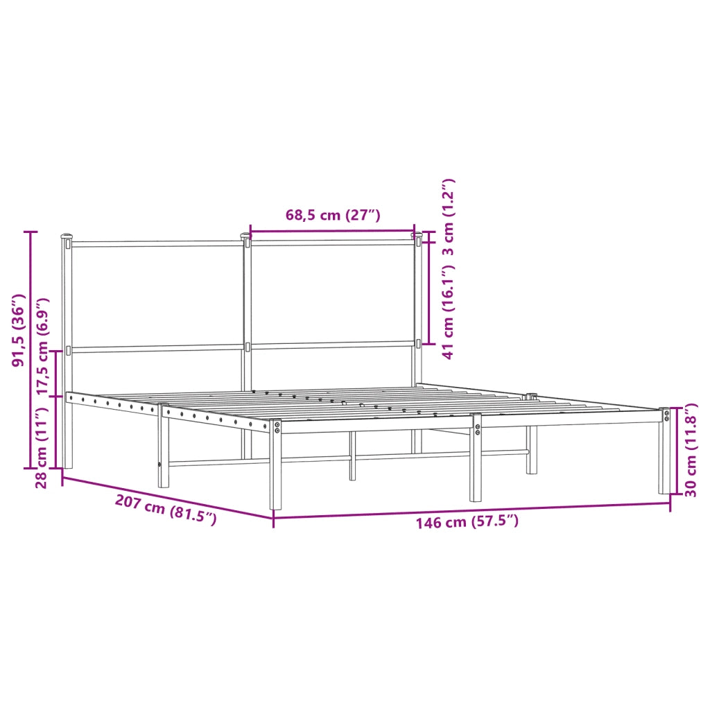 Letto matrimoniale | Letto per adulti | Giroletto senza Materasso in Metallo Rovere Marrone 140x200 cm