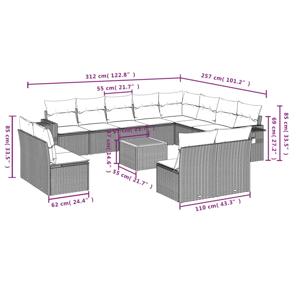 Set Divani da Giardino 13pz con Cuscini Nero in Polyrattan 3257140
