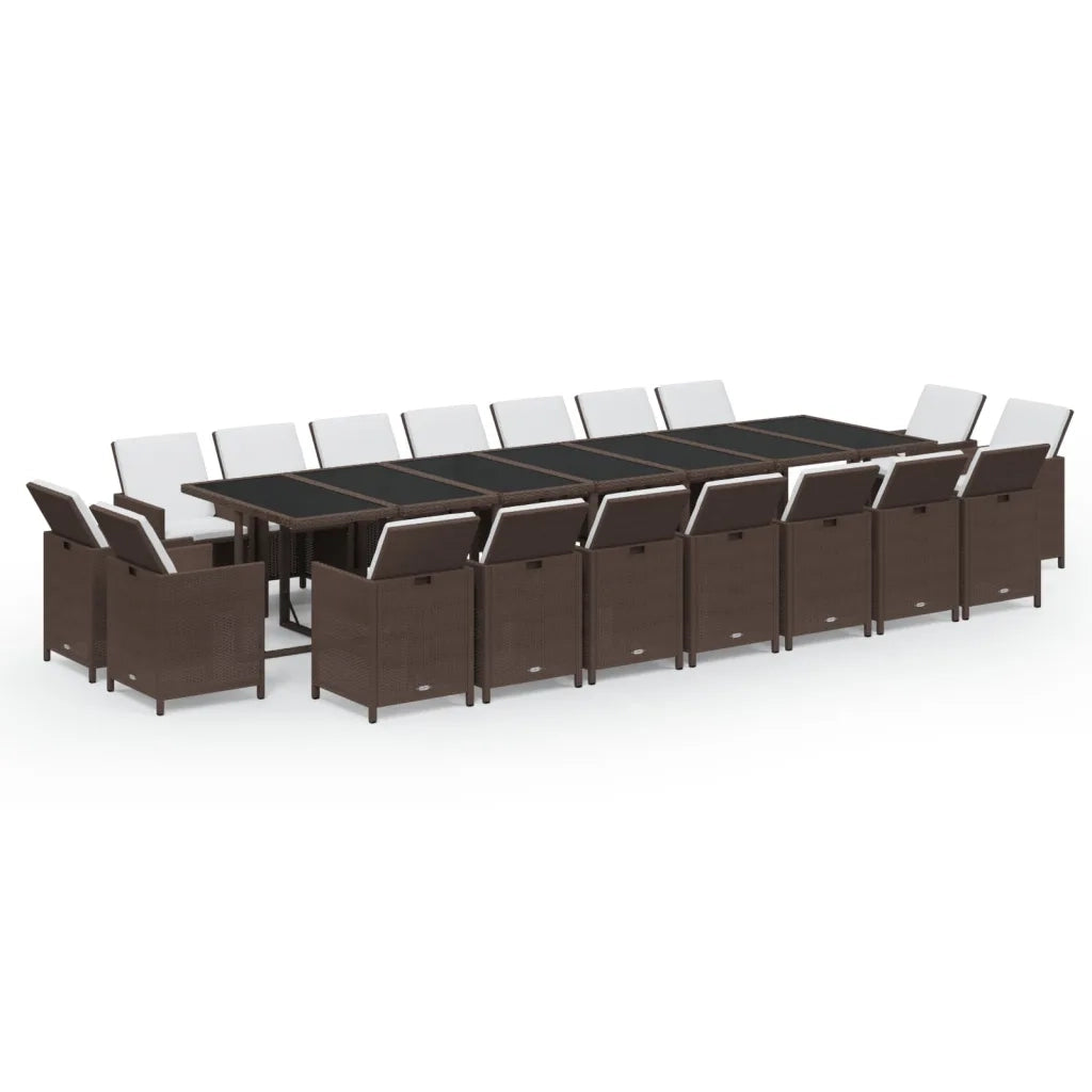 Set da Pranzo per Giardino 19 pz con Cuscini Polyrattan Marrone 3095648