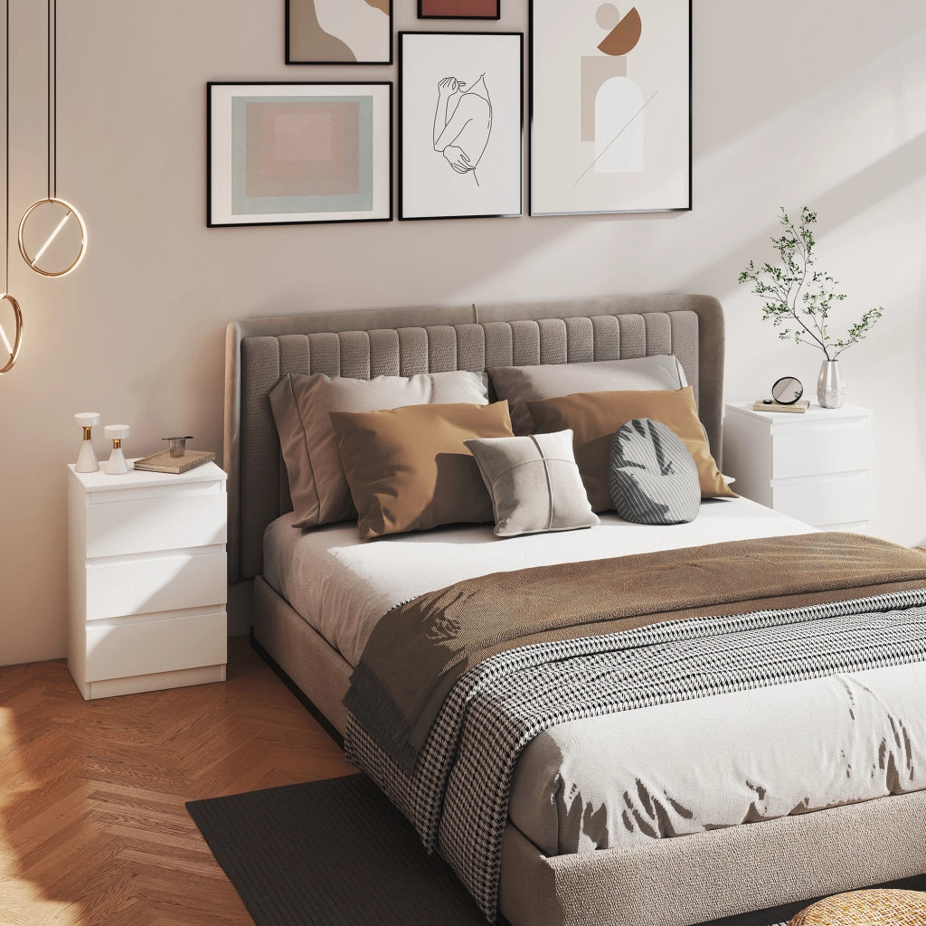 Comodini 2 Pezzi ¨C zephmum ¨C Bianco Legno 3 Cassetti