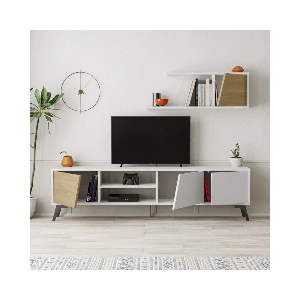 Mobile porta Tv Fiona 180X35,6X48 con mensola a parete colore bianco rovere