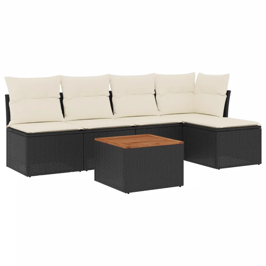 Set Divano da Giardino 6 pz con Cuscini Nero in Polyrattan 3223599