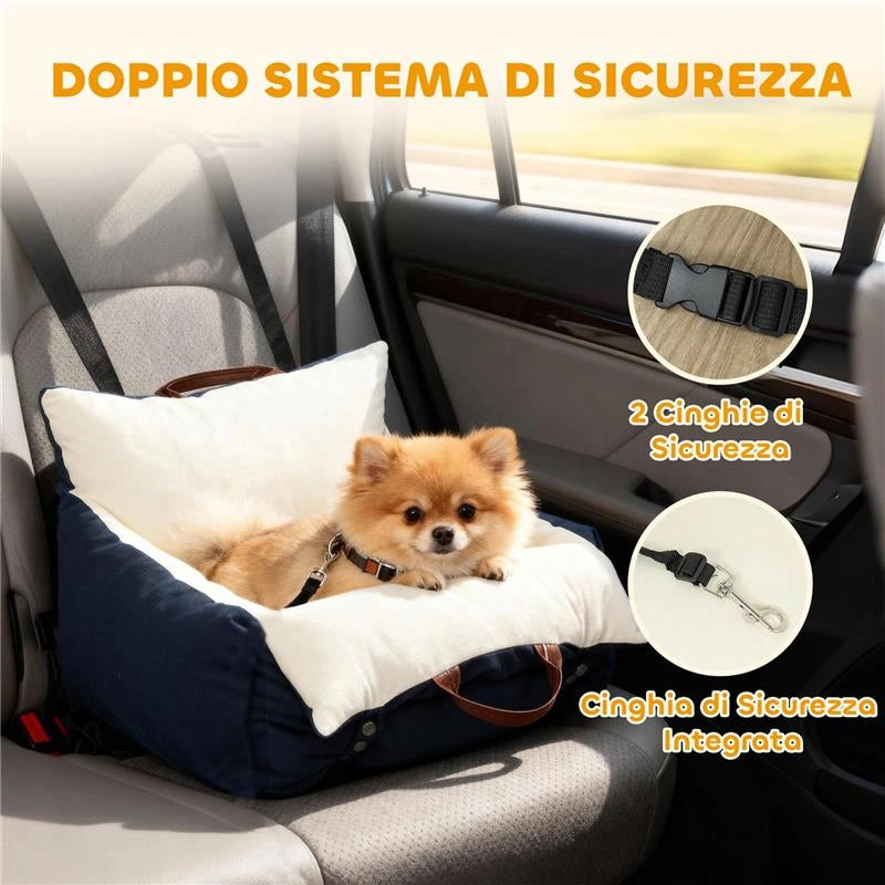SEGGIOLINO AUTO PER CANI PICCOLI CON GUINZAGLIO DI SICUREZZA, SFODERABILE E LAVABILE, BLU