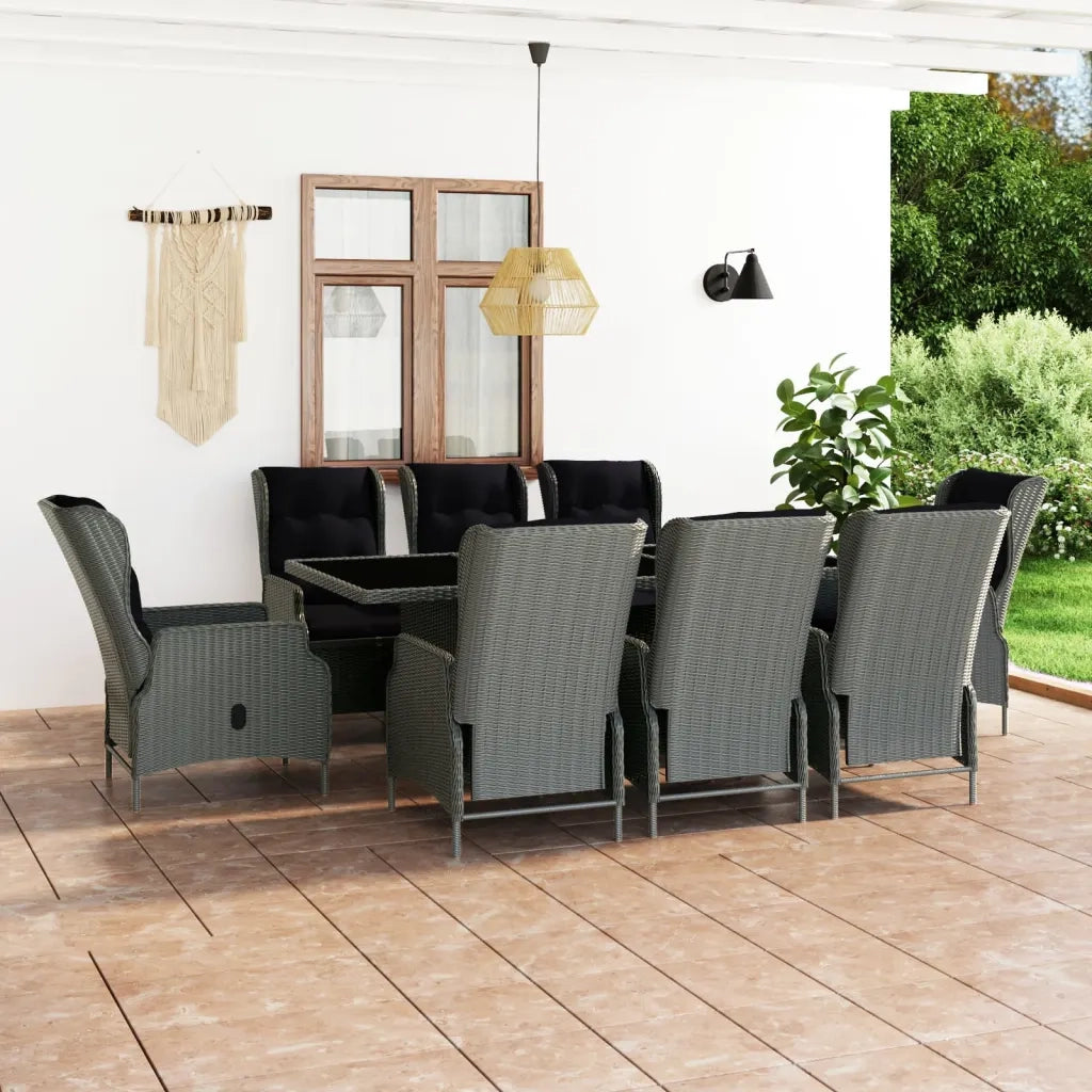 Set Pranzo da Giardino 9pz con Cuscini Polyrattan Grigio Chiaro 3060142
