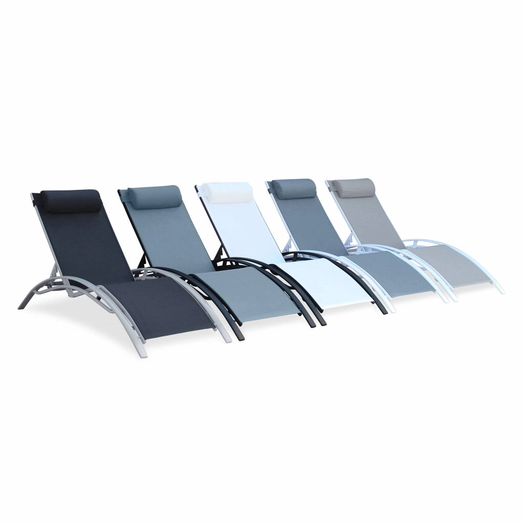 Set 2 lettini prendisole in alluminio textilene multiposizione, grigio