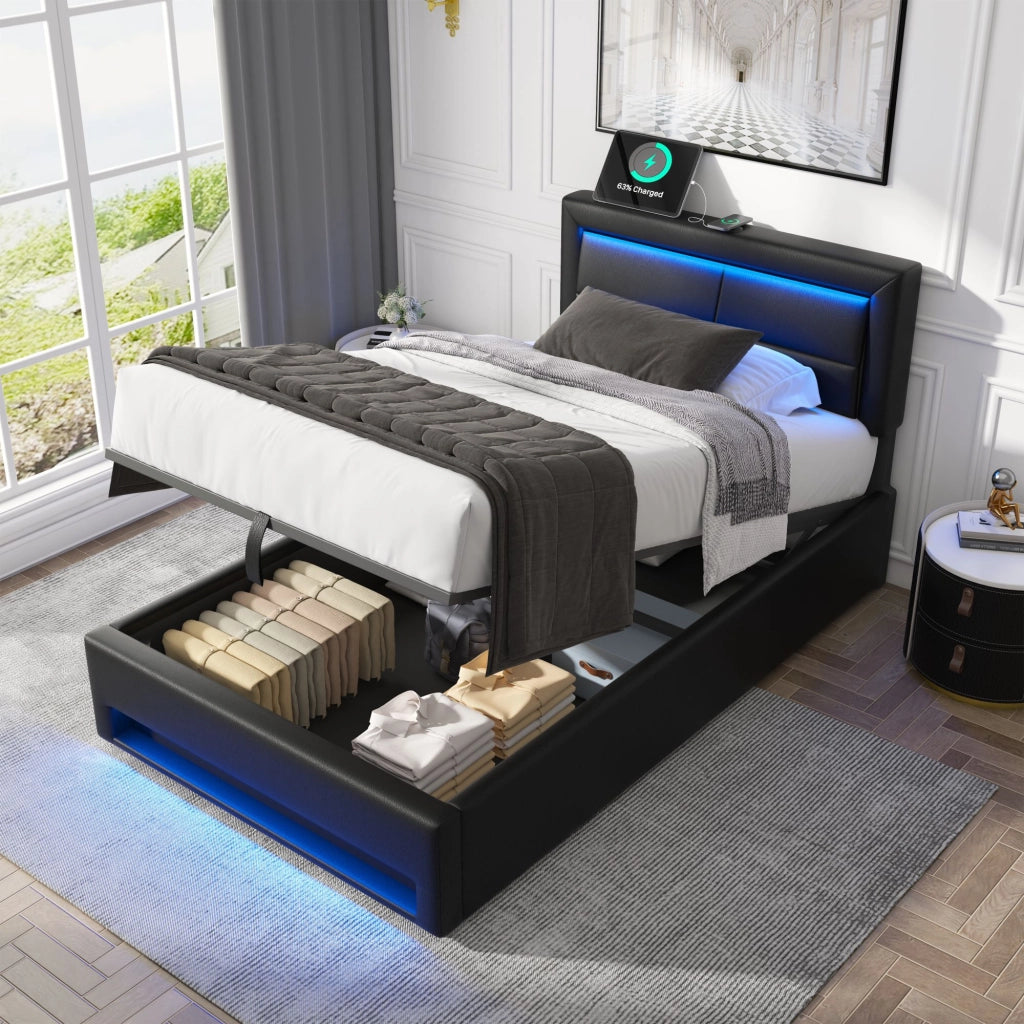 letto imbottito pu nero 90 x 200 cm
