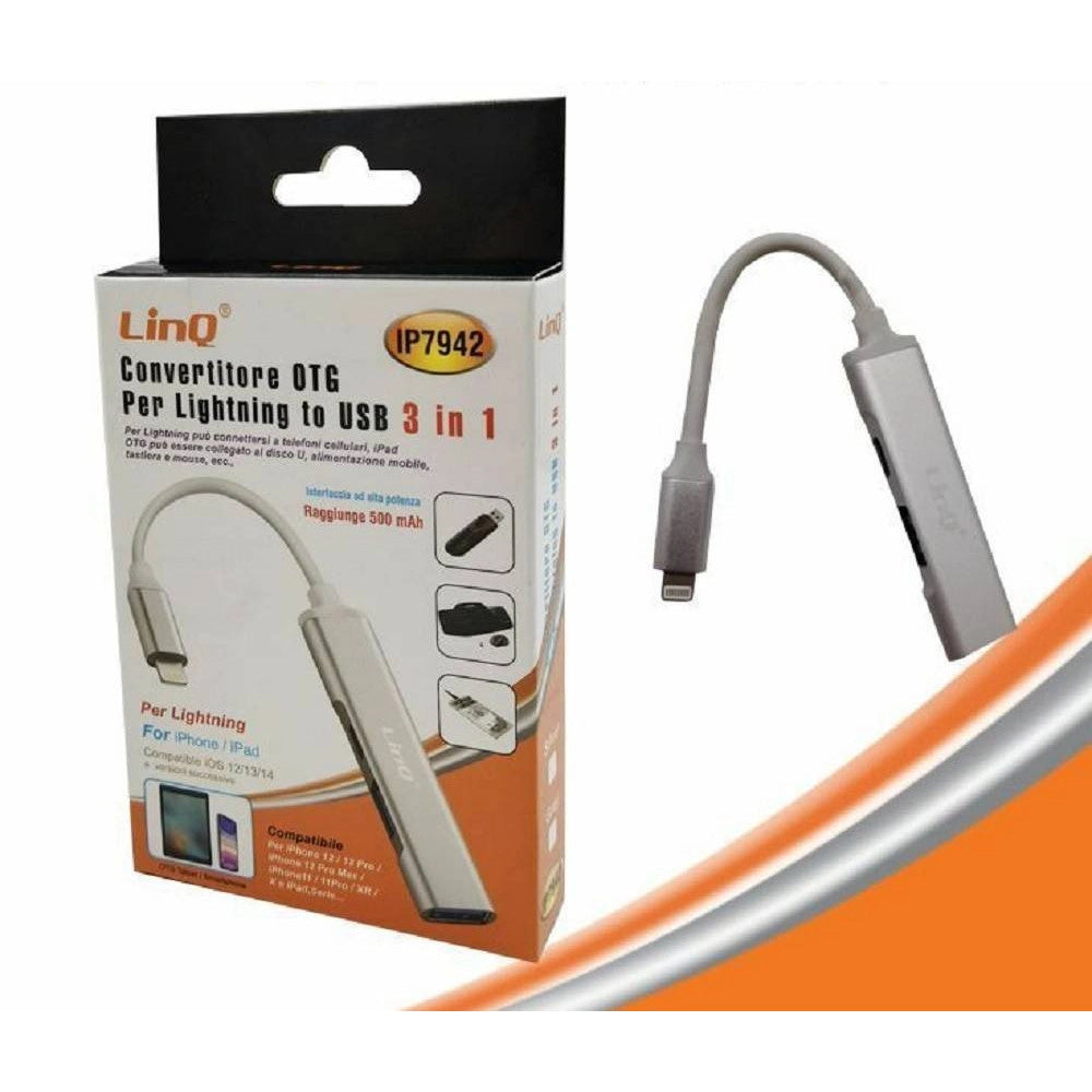 Trade Shop - Convertitore Otg Connettore Lightning A Lightning + 2xusb 3in1 Hub Iphone Ip7942 -
