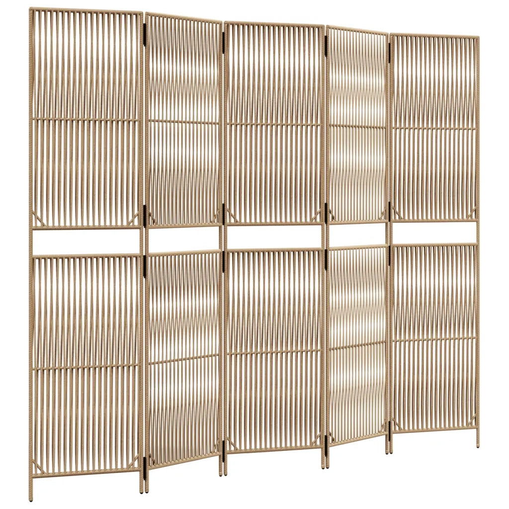 Divisorio per Ambienti | Divider per stanze | Paravento a 5 Pannelli Beige in Polyrattan