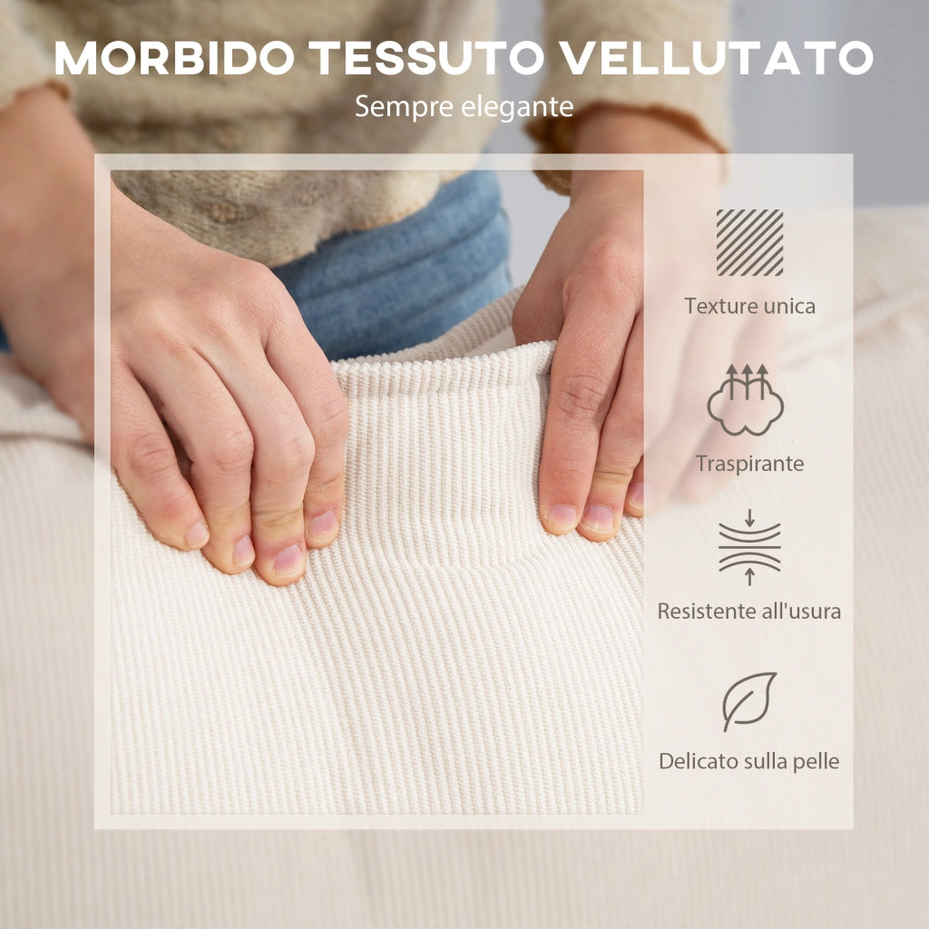 Divano Angolare 3 Posti in Velluto ¨C Minimal ¨C Bianco Crema 241x153x83